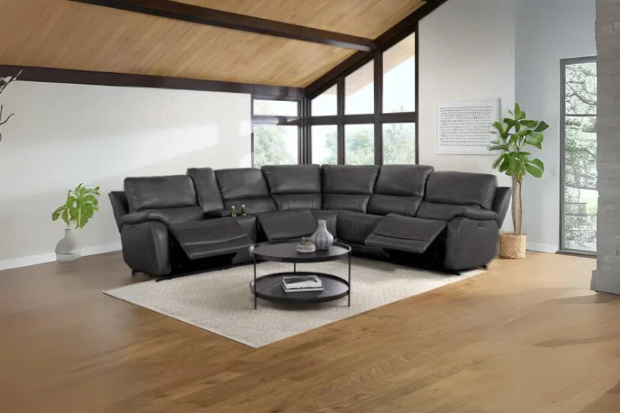 Wylder Leather Power Reclining Sectional with Power Headrests – 6 Piece