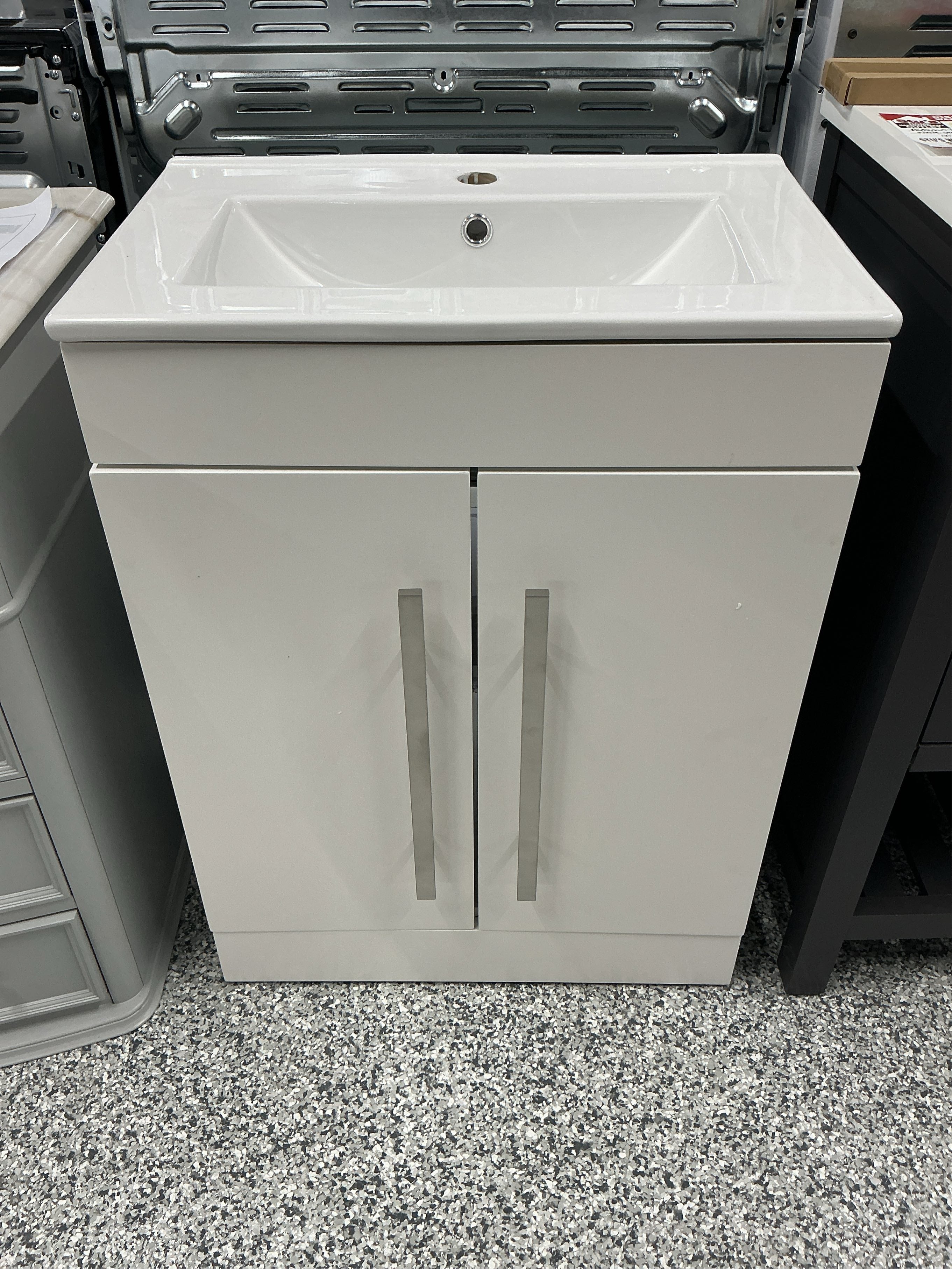 White bathroom vanity with white sink top Ask us for measurements!