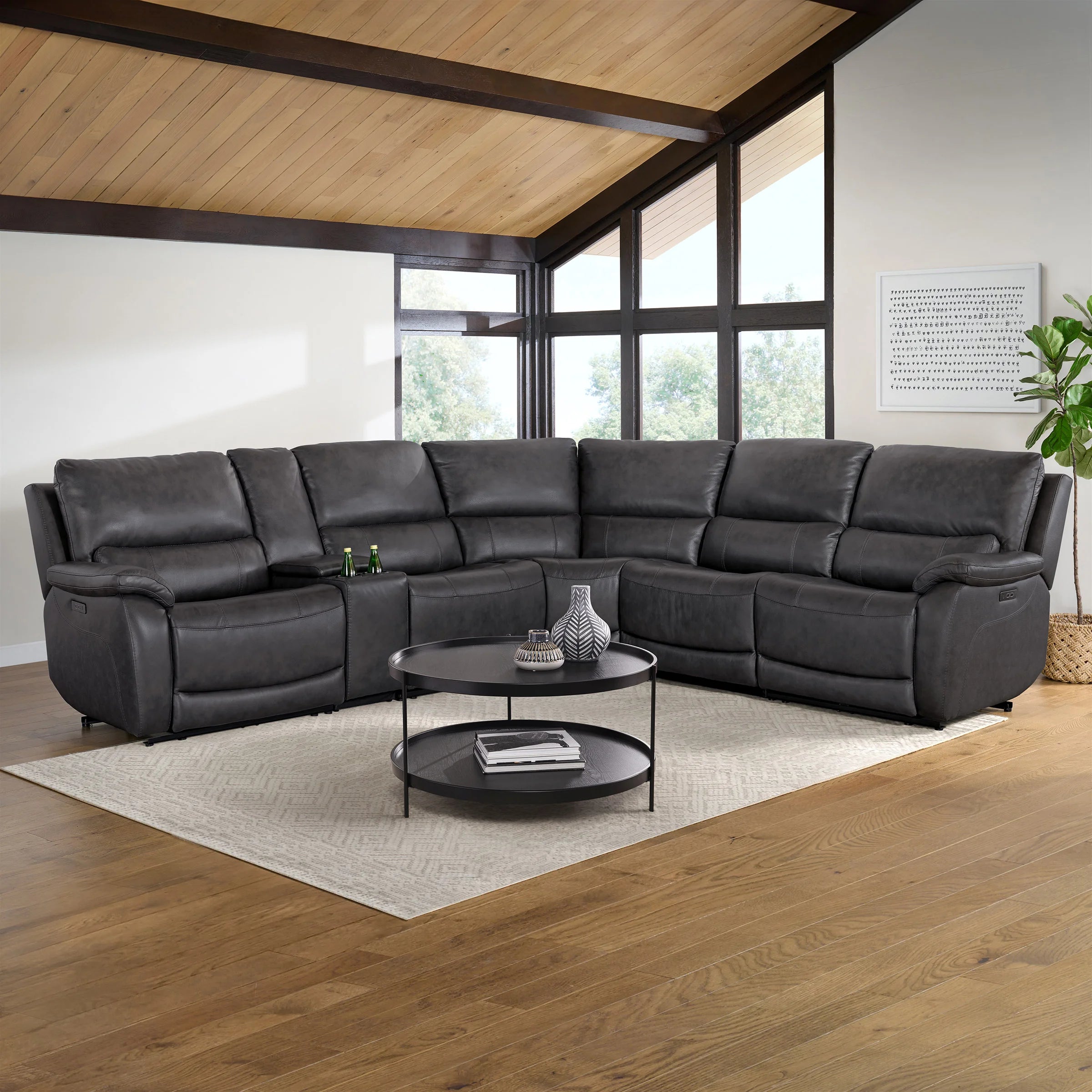 Wylder Leather Power Reclining Sectional with Power Headrests – 6 Piece