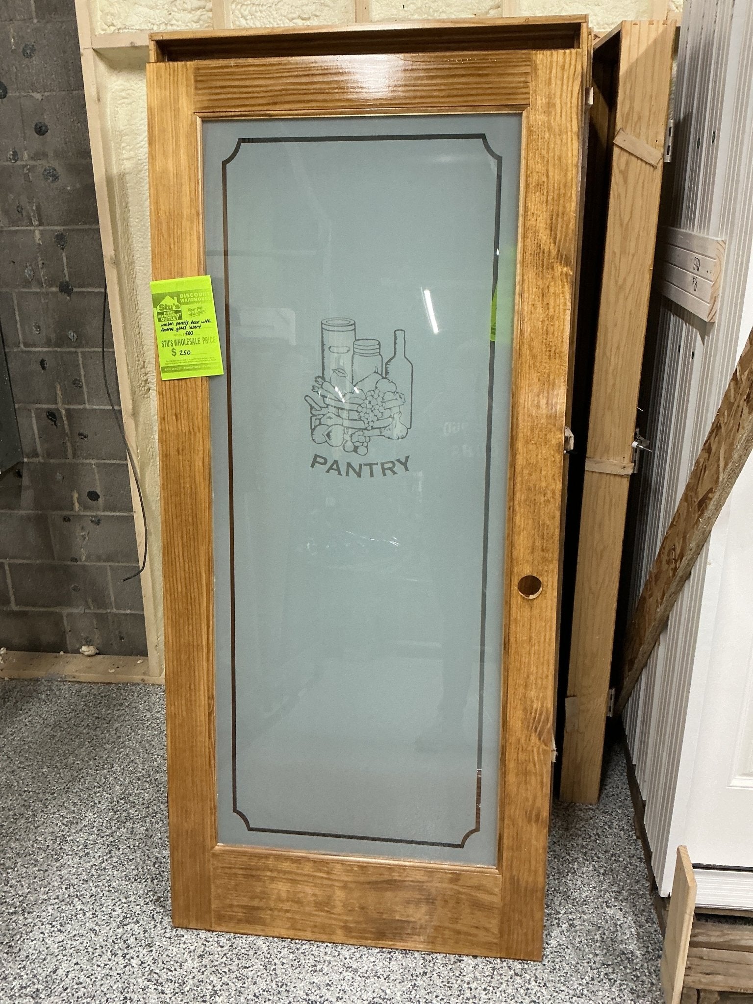 Wooden pantry door with frosted glass insert - Stu's Home Improvement Outlet