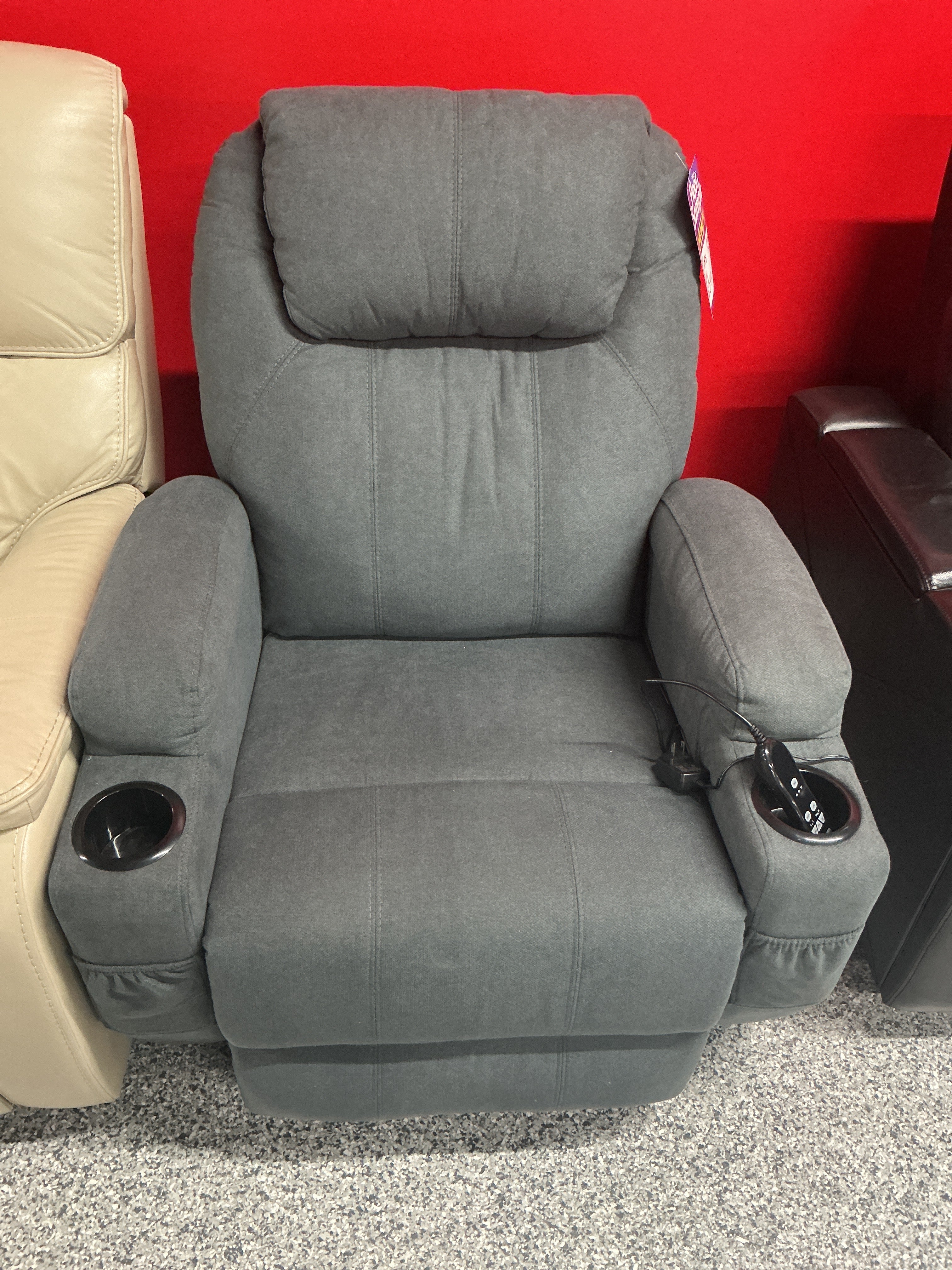 Big and Tall Smoke Gray Recliner Swivel and Rocking Chair with Power Massage Function