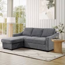 Coddle Aria Fabric Sleeper Sofa with Reversible Chaise and Storage, Beige or Dark Grey - Stu's Home Improvement Outlet