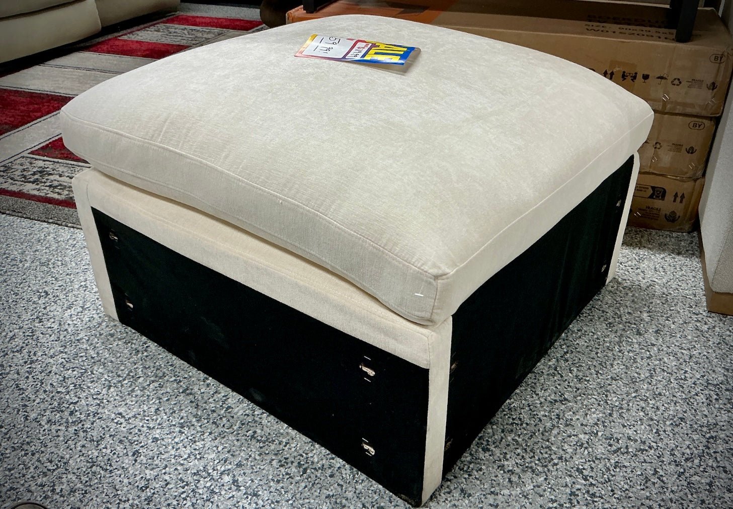 Beige upholstered ottoman - Stu's Home Improvement Outlet