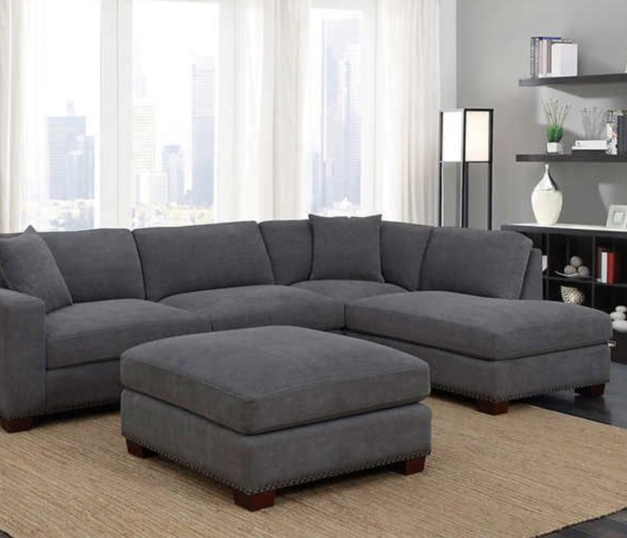 Kyra 3-Piece Fabric Sectional Sofa with Ottoman
