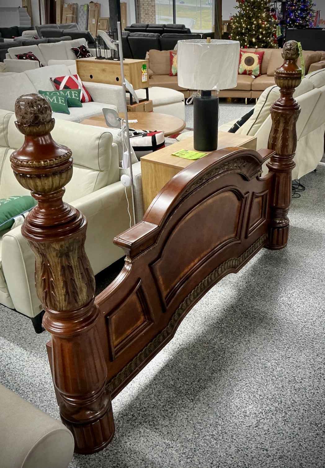 Traditional Wood Bed Footboard with Carved Posts