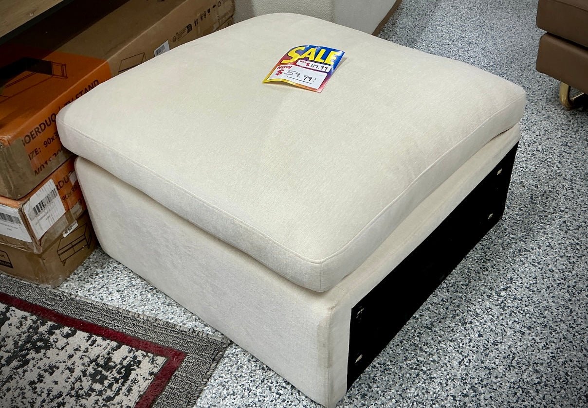 Beige upholstered ottoman - Stu's Home Improvement Outlet