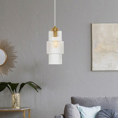 9.75" Noah Pillar Shade Pendant Light Clear - River of Goods: Brushed Gold-Finish, Retro Style, Adjustable Height