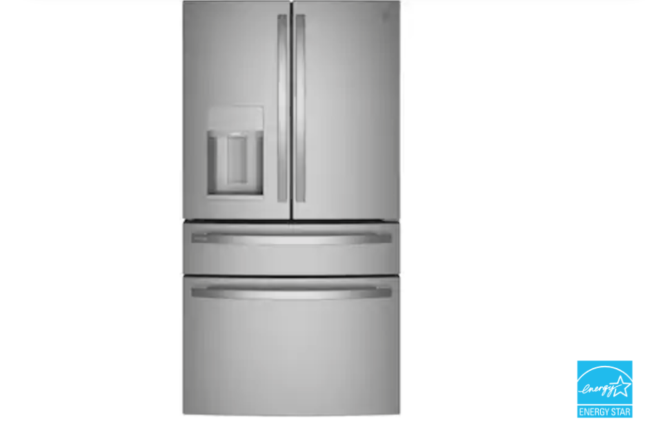 GE Profile Standard-Depth 27.6-cu ft 4 -Door Smart Compatible French Door Refrigerator with Ice Maker with Water and Ice Dispenser and Door within Door ( Stainless Steel ) ENERGY STAR Certified