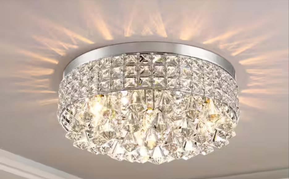 MARC 15IN. CHROME/WHITE METAL/CRYSTAL FLUSH MOUNT CEILING LIGHT