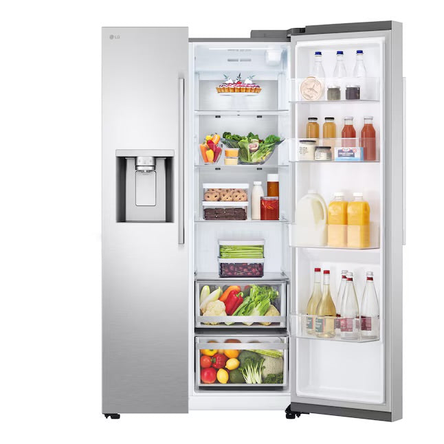 LG Craft Ice 26.6-cu ft Side-by-Side Refrigerator Smart Compatible with Dual Ice Maker ,Water and Ice Dispenser ( Printproof Stainless Steel ) ENERGY STAR Certified