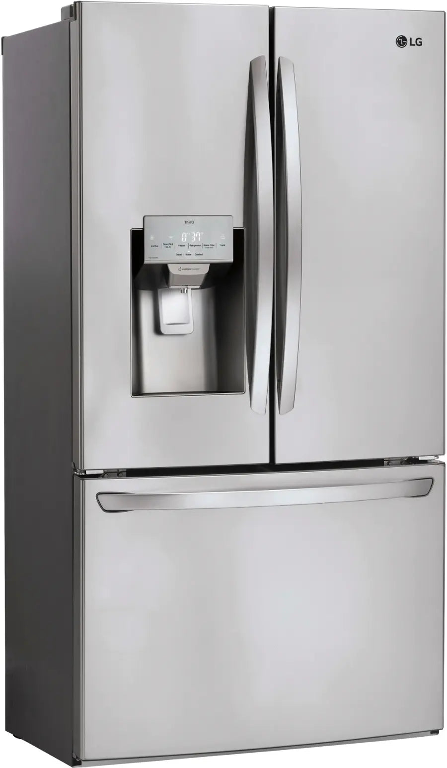 LG Standard-Depth 27.7-cu ft 3 -Door Smart Compatible French Door Refrigerator with Ice Maker with Water and Ice Dispenser ( Printproof Stainless Steel ) ENERGY STAR Certified