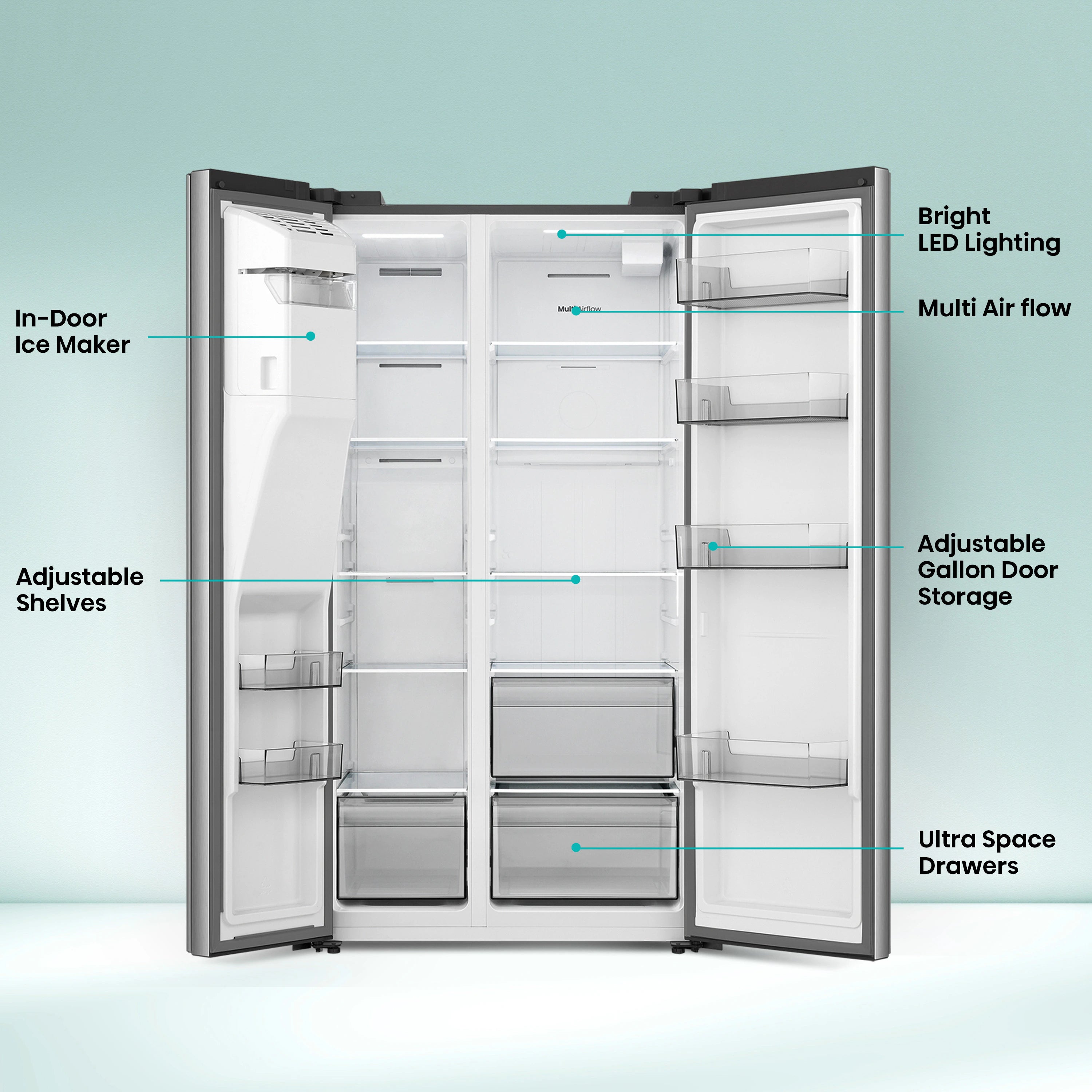 Hisense 29.1-cu ft Side-by-Side Refrigerator with Ice Maker ,Water and Ice Dispenser ( Stainless steel ) (HRS290P5FSE)