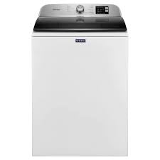 Top-load washing machine with a white body and a sleek silver control panel.