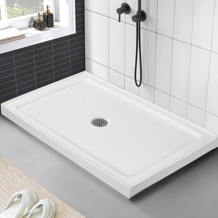 Shower Base Pan 32'' W with Stainless Steel Drain, Non-Slip Texture Shower Pan & Tray with Solid Surface,Center Drain