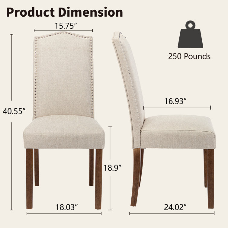 Behare Linen Full Back Side Chair Dining Chair with Nailhead Trim (Set of 2)