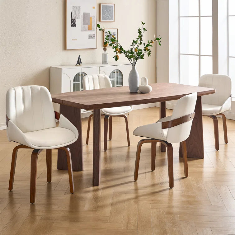 Pu Leather Swivel Dining Chair With Solid Wood Legs