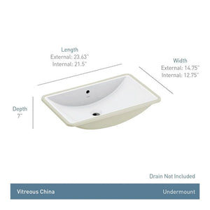 White Vitreous China Undermount Sink, 23.625 X 14.75 X 7 Inch Rectangle Bathroom Sink With Porcelain - Stu's Home Improvement Outlet