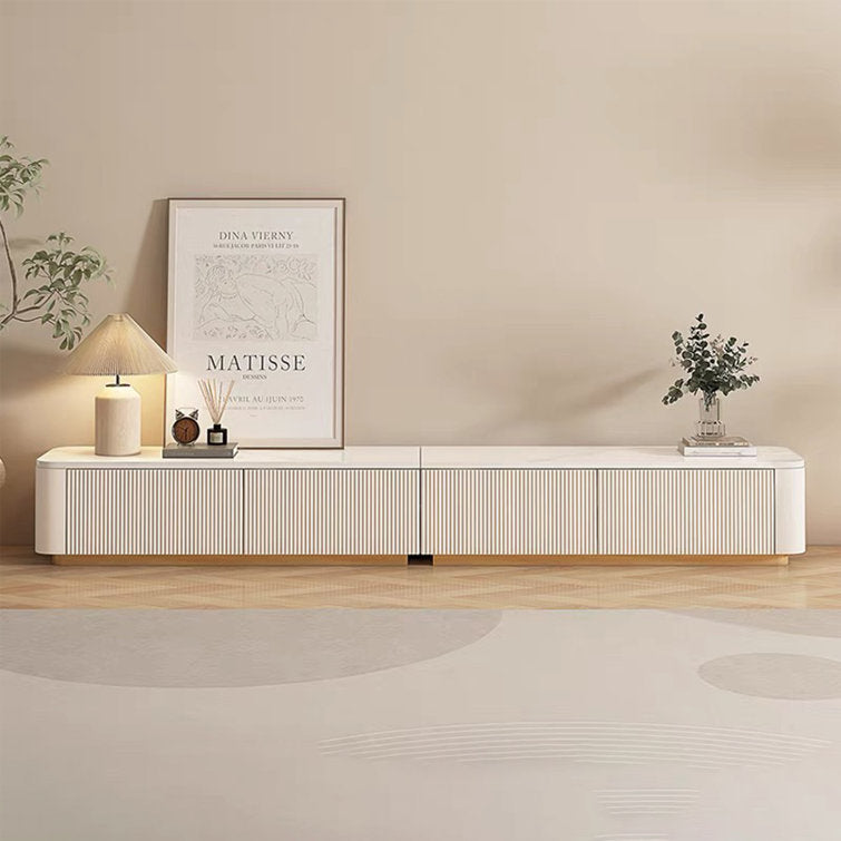 Delorme Modern TV Stands with Glossy Sintered Stone, White Media Console with 4-6 Drawers for Living Room