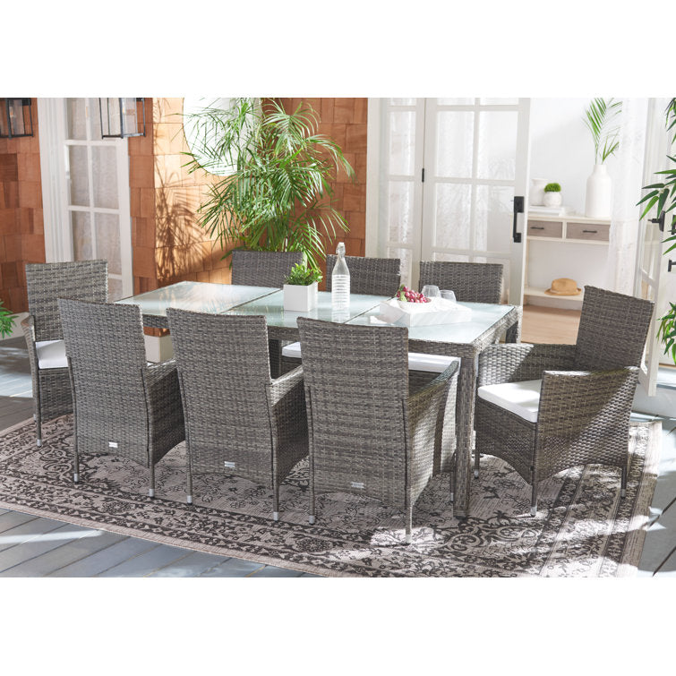 Hailee 8 - Person Wicker Patio Dining Set with Rectangular Table , Cushions Included