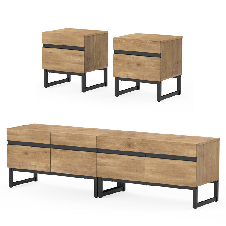 Darail TV Stand And End Table Set Of 3, Living Room Table Sets, TV Stand And 2 End Table Set With Drawers For Living Room, Entertainment Center, Console TV Table