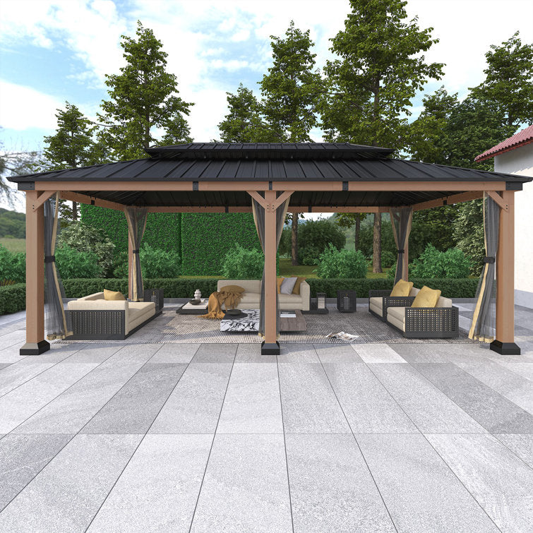 Beverly Hills 20 Ft. W x 12 Ft. D Solid Cedar Wood Patio Gazebo with Mesh Screens