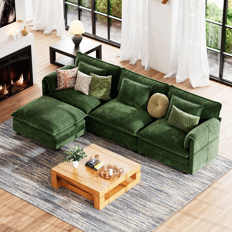 4-Piece 115'' Reversible Modern Upholstered L-Shape Sectional Sofa With Ottoman- Premium Fabric