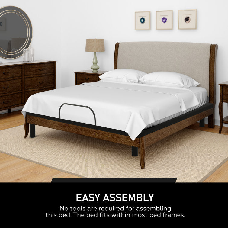Murrieta 15" Adjustable Bed Frame with Memory Foam Mattress, Foot Retainer Bar