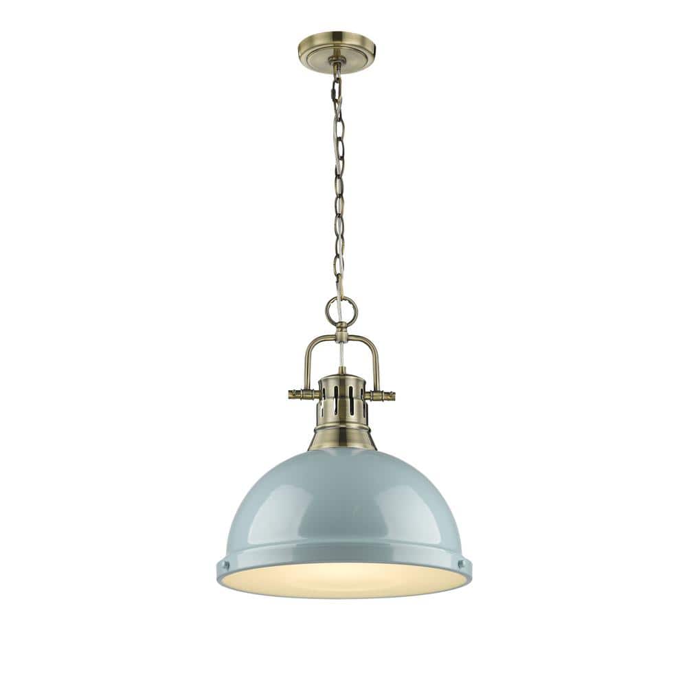 Duncan AB 1 - Light Aged Brass Pendant with Seafoam Shade - Stu's Home Improvement Outlet
