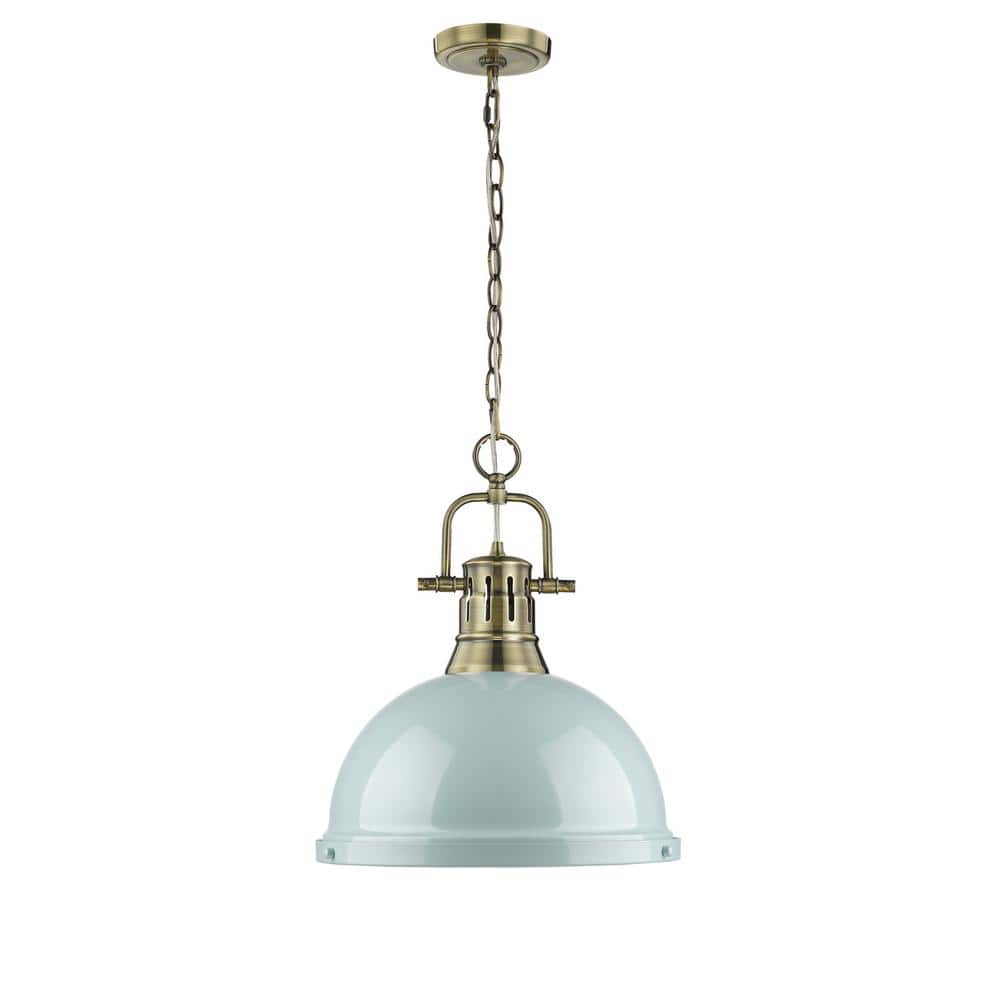 Duncan AB 1 - Light Aged Brass Pendant with Seafoam Shade - Stu's Home Improvement Outlet