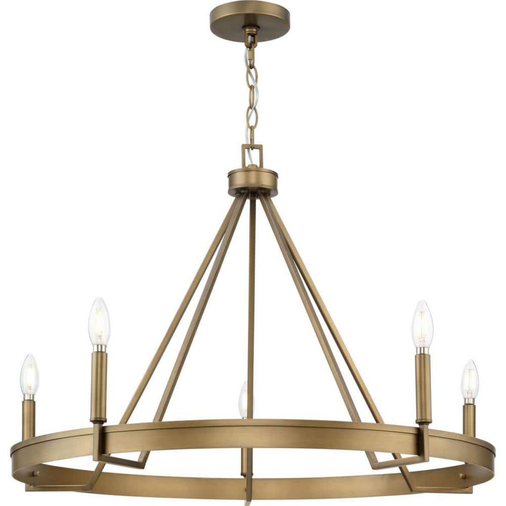 Aleswith Collection 32 in. 5 - Light Aged Bronze Farmhouse Chandelier for Dining Room, Great Room and amp, Living Room - Stu's Home Improvement Outlet