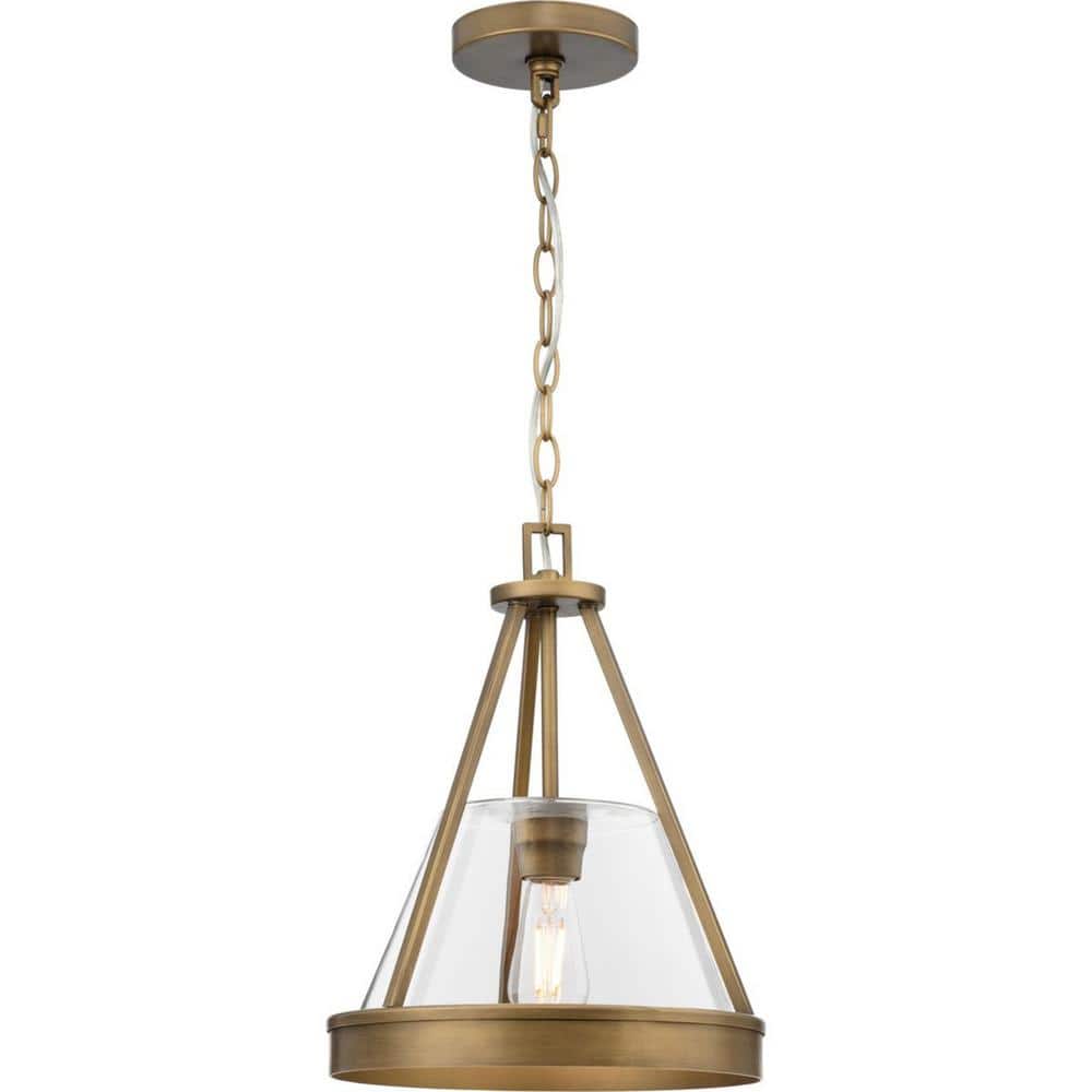 Aleswith Collection 60 - Watt 12 in. 1 - Light Aged Bronze Pendant Light with Clear Glass Shade No Bulbs Included - Stu's Home Improvement Outlet