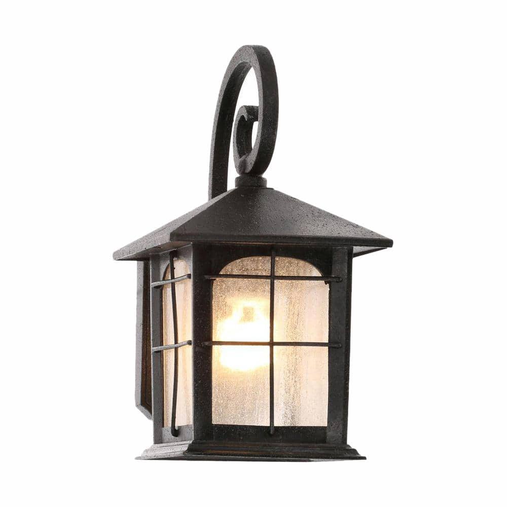 Brimfield Aged Iron 1-Light Line Voltage Hardwired Outdoor Porch Light Wall Lantern Sconce w/ No Bulb Included (2-pack)