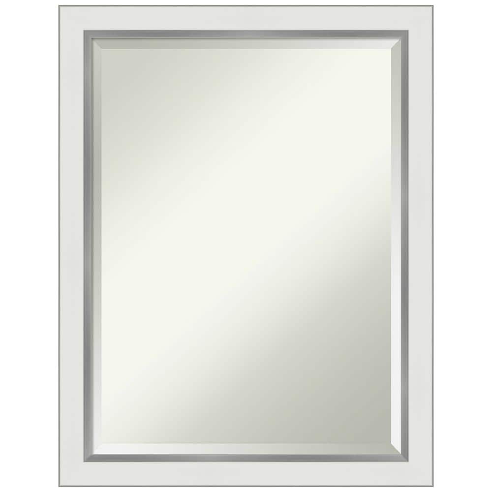 Medium Rectangle Satin Silver MetallicWhite Beveled Glass Modern Mirror (27 in. H x 21 in. W)