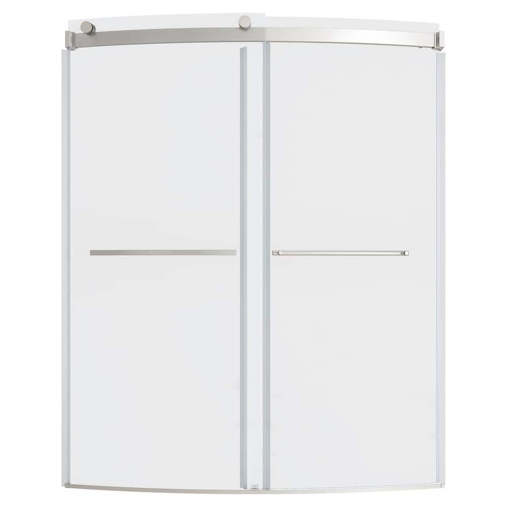 Ovation Curve 60 in. W x 72 in. H Sliding Frameless Barn Shower Door in Brushed Nickel