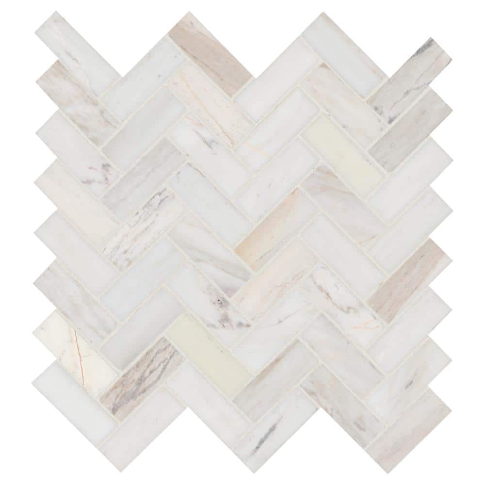 MSI Angora Herringbone 12 in. x 12 in. x 0.38 in. Polished Marble Mesh - Mounted Mosaic Tile (10 sq. ft./case) - Stu's Home Improvement Outlet