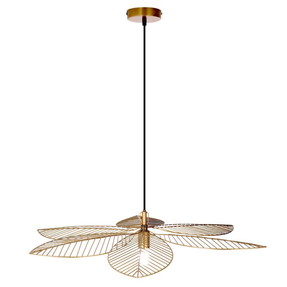 Aya 40-Watt 1-Light Antique Brass Shaded Pendant Light with Antique Brass Cutout Metal Dome Shade