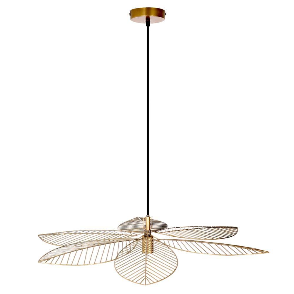 Aya 40-Watt 1-Light Antique Brass Shaded Pendant Light with Antique Brass Cutout Metal Dome Shade