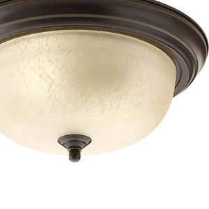 2 - Light Antique Bronze Flush Mount with Etched Umber Linen Glass - Stu's Home Improvement Outlet