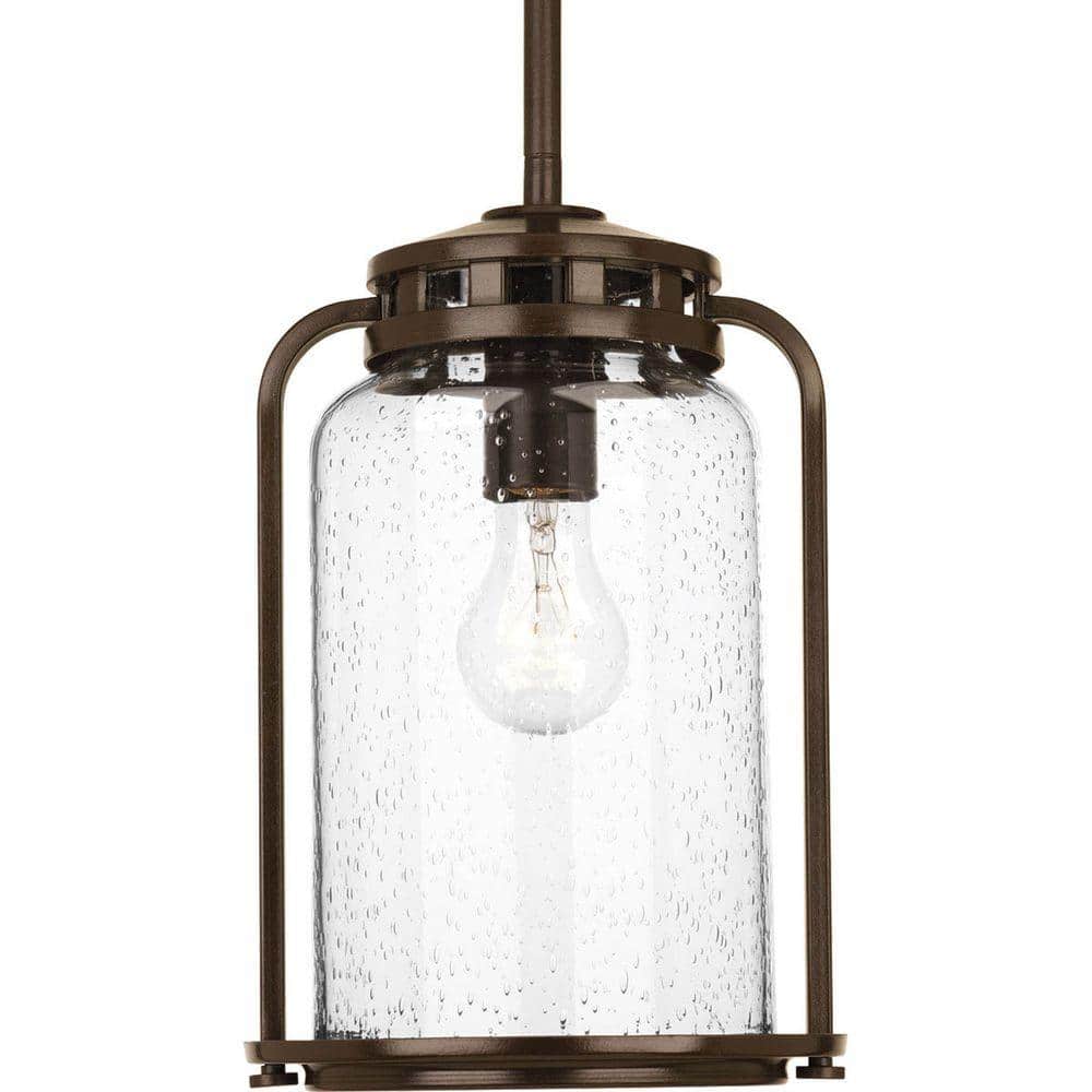 Botta Collection 1-Light Antique Bronze Clear Seeded Glass Farmhouse Outdoor Hanging Lantern Light