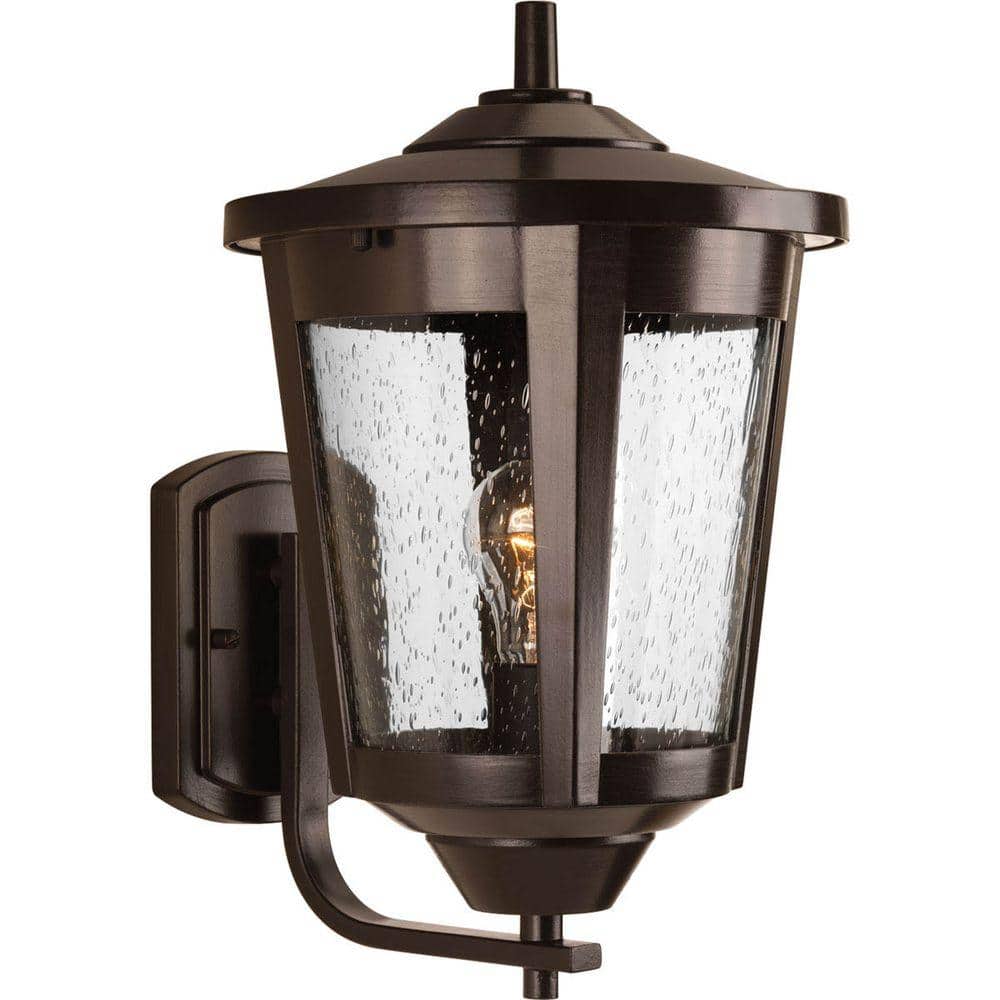 East Haven Collection 1-Light Antique Bronze Clear Seeded Glass Transitional Outdoor Large Wall Lantern Light