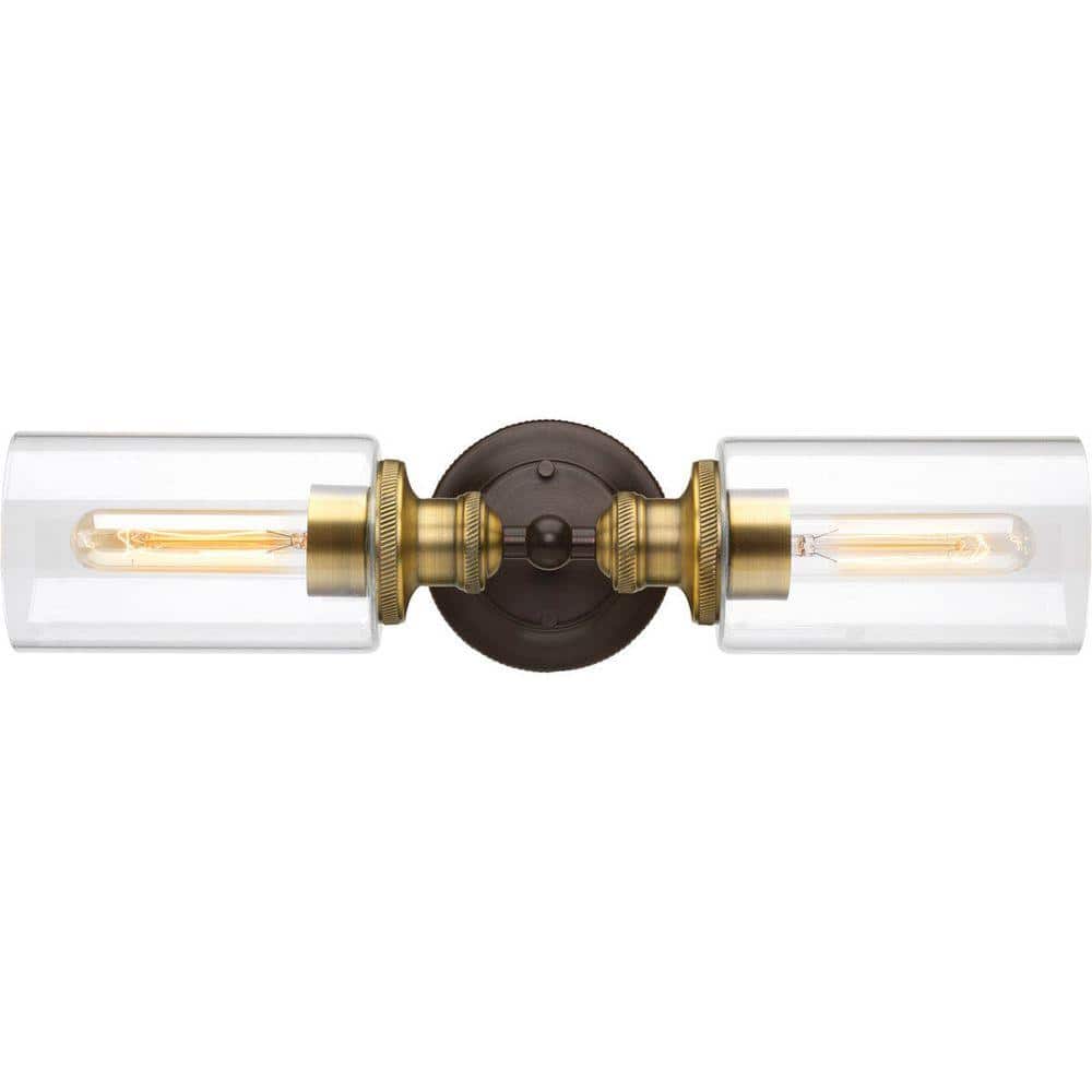 Archives Collection 18-1/2 in. 2-Light Antique Bronze Clear Glass Farmhouse Bathroom Vanity Wall Light