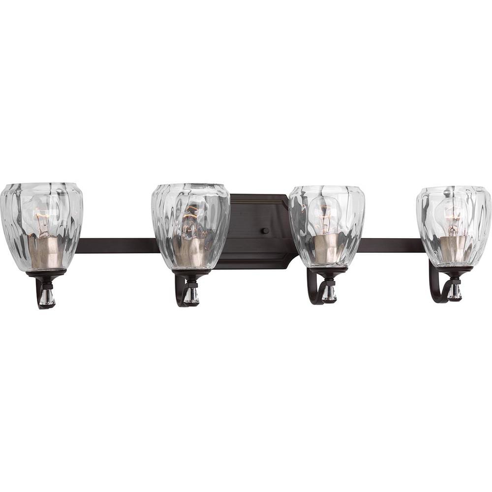 Anjoux Collection 4-Light Antique Bronze Clear Water Glass Luxe Bath Vanity Light