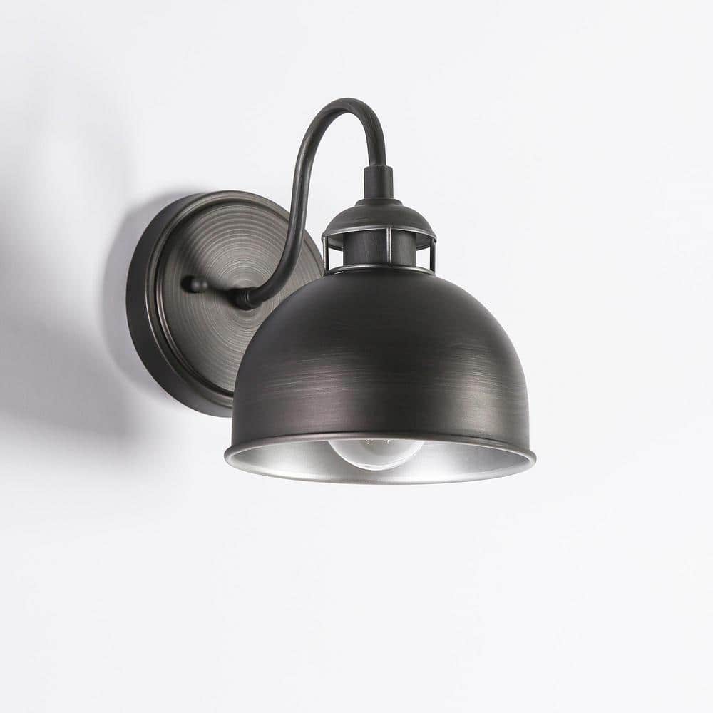 Modern Farmhouse 1 - Light Antique Brushed Black Wall Sconce with Metal Dome Shade - Stu's Home Improvement Outlet
