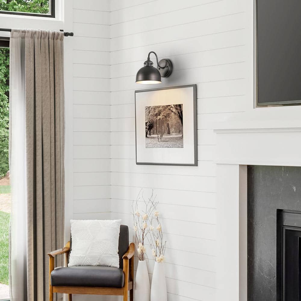 Modern Farmhouse 1 - Light Antique Brushed Black Wall Sconce with Metal Dome Shade - Stu's Home Improvement Outlet