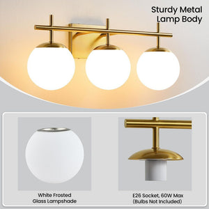 22 in. 3 - Light Antique Gold Vintage Brass Globe Clear and Frosted Glass Shades Farmhouse Urban Bathroom Vanity Light - Stu's Home Improvement Outlet