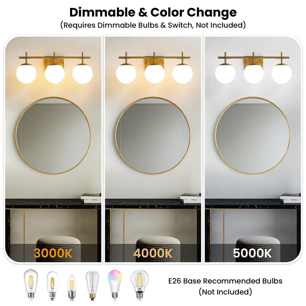 22 in. 3 - Light Antique Gold Vintage Brass Globe Clear and Frosted Glass Shades Farmhouse Urban Bathroom Vanity Light - Stu's Home Improvement Outlet