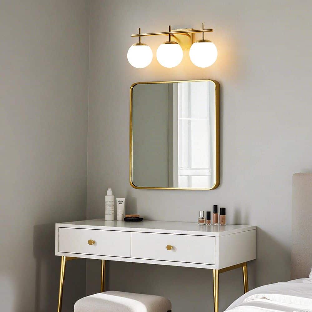 22 in. 3 - Light Antique Gold Vintage Brass Globe Clear and Frosted Glass Shades Farmhouse Urban Bathroom Vanity Light - Stu's Home Improvement Outlet