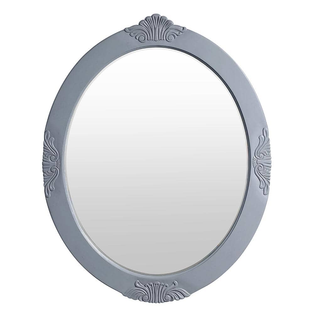 30 in. W x 38 in. H Framed Oval Beveled Edge Bathroom Vanity Mirror in antique gray