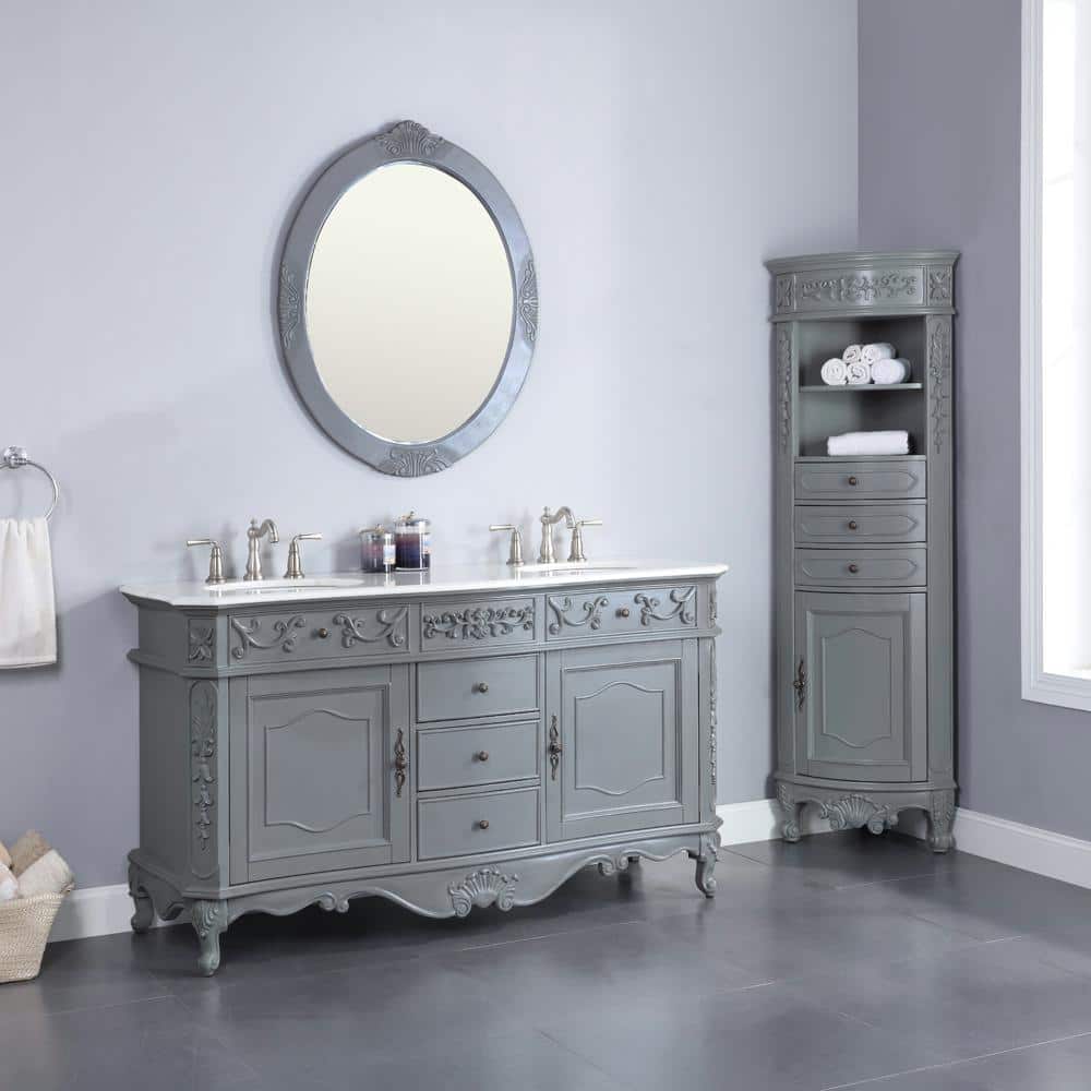 30 in. W x 38 in. H Framed Oval Beveled Edge Bathroom Vanity Mirror in antique gray