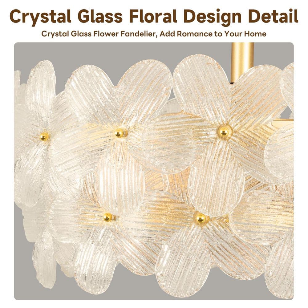 22 in. Indoor Gold Glass Flower Ceiling Fan with Light, Caged Fandelier with Remote Control, 6 - Speeds for Bedroom - Stu's Home Improvement Outlet